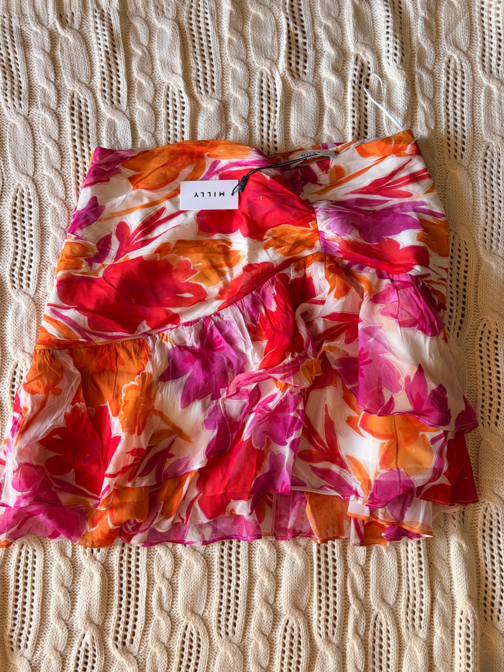 Milly Floral Ruffled Mini Skirt in Pink, Orange, White